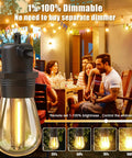 Close-up of 100-Foot Outdoor String Lights With 54 Shatterproof Edison S14 Bulbs, Dimmable Remote Control, in patio setting