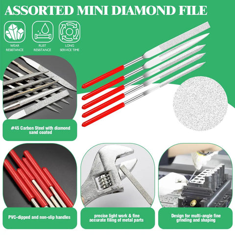 Assorted mini diamond files from Gundam Hobby Modeling Tool Kit 28Pcs For Builders And Hobbyists Pro Grade Modeling Tools with red handles