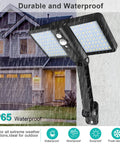 Remote Solar Motion Sensor Flood Lights, 128 LED Ultra Bright Outdoor Security Flood Lights, IP65 Waterproof, rain illustration