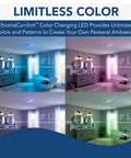 Color Changing LED Cover And Grille For Bathroom Fans With App Control And Customizable Vibe Themes, various color themes in bathroom