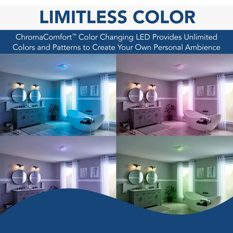 Color Changing LED Cover And Grille For Bathroom Fans With App Control And Customizable Vibe Themes, various color themes in bathroom