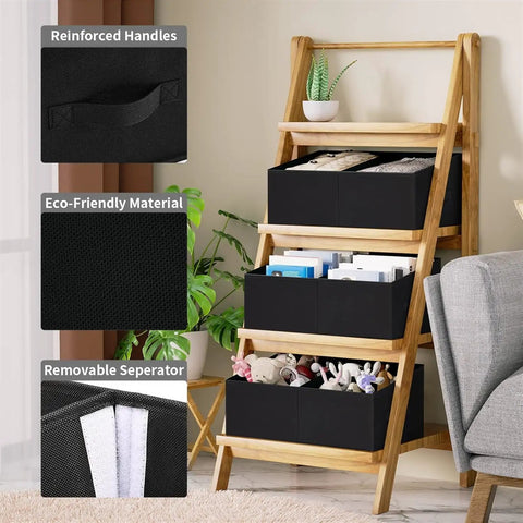 Trapezoid Folding Closet Storage Bins With Handles And Divider Set Of 4 Heavy Duty Baskets for Shelves in Living Room