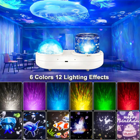 360 Degree Rotating Ocean Night Light Projector For Kids, Jellyfish Lamp With 7 Film Projections And Timer, room display