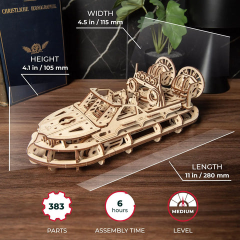 Rescue Hovercraft DIY Kit For Adults, 3D Wooden Puzzle Ship, Premium Wood Boat Kit To Build At Home With An Intricate Design And Spring Motor, Ideal Hobby Kit For Builders And Collectors. 11 in x 4.5 in wooden model