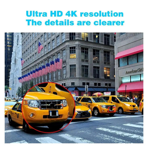 Built Different 8Ch Poe Ip Security System With Built In Nvr And Sharp 8Mp Ultra Hd 4K Domes For Smooth Sailing Install And Crisp Viewing Round The Clock, featuring yellow taxis in an urban setting.