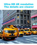 Eight Channel PoE IP Dome Camera System With Built In NVR Delivers 8 MP Ultra HD 4K Clarity And Smart Compression For Crisp Footage Zero Drama Setup Plus Pure Value shot of yellow taxi cabs in city with detailed focus on one vehicle.
