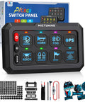 RGB 8 Gang Switch Panel IP67 Waterproof LED Control Box For Cars Boats RVs And More with accessories shown