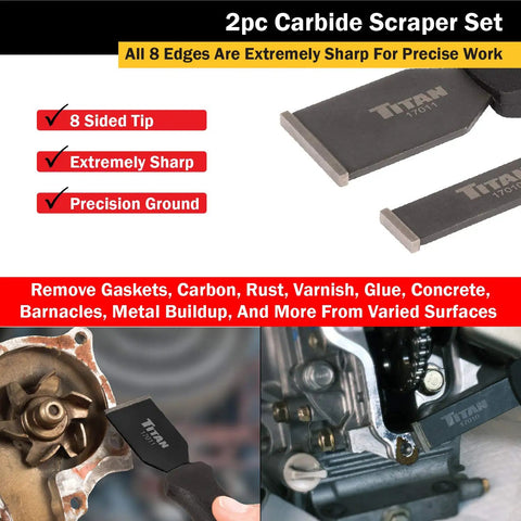 Heavy Duty Carbide Scraper Set With 5 Eighth Inch And One And One Quarter Inch Blades, 6 Inch Handle, 2 Inch Blade Length shown