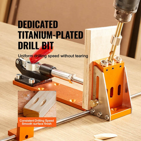 Pocket Hole Jig Kit Set With 34 Pieces For DIY Woodworking Projects 11 Inch C Clamp Fixture in use on wooden board