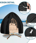 Heavy Duty Black Outdoor Egg Chair Cover 90x78 Inches With Full Zipper Dustproof And Tear Resistant Protection shows zipper details