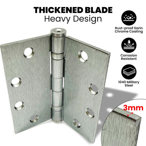 Heavy Duty 4.5 By 4.5 Inch Door Hinges 3 Pack Ball Bearing With Square Corners Brushed Nickel For Commercial And Residential Doors Built To Last Tough As Nails Steel Construction, 3mm thick