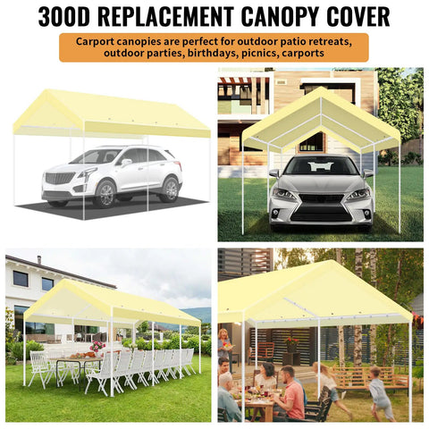 10 By 20 Feet Carport Replacement Canopy Cover With Velcro Strips 300D Oxford Fabric Waterproof And UV Protected Top Beige Durable Tent Car Garage Cover Frame Not Included