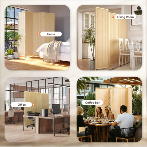 4 Panel Folding Bamboo Room Divider Privacy Screen Freestanding Wall Separator, 6 Feet Tall Beige in various settings like home and office