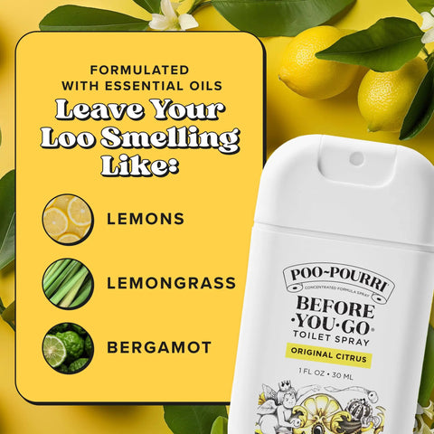 Before You Go Pocket Toilet Spray 3 Pack Spring Variety With Essential Oils, TSA Approved Size, Original Citrus scent shown