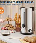 Honest To Goodness Commercial Coffee Urn 110 Cup Electric Coffee Maker With Double Wall Insulated Stainless Steel, set with pastries.
