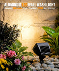 Two Pack Low Voltage Wall Wash Lights 12V LED Landscape Lighting 18W 600 Lumen Warm White 2700K Outdoor Spotlight illuminating garden plants