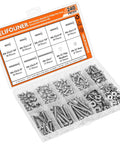 All-In-One 240-Piece Phillips Pan Head Machine Screws Kit With Nuts And Washers Size 6-32 Coarse Thread Fully Threaded 304 Stainless Steel Includes 10 Sizes For DIY Projects