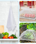 Outdoor Mesh Food Covers Set 10 Pack Pop Up Tents for Picnic and Camping protecting food and plants from bugs in various settings.