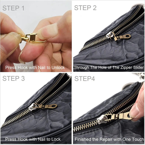 Handy Zipper Pull Replacement Kit For Small Holes With Detachable Tabs, Easy Install on Jacket Zipper, 4-Step Repair Process