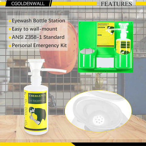 Portable Eye Wash Station Wall Mounted Emergency Eye Wash Kit With Two 16.09 Oz Bottles on display