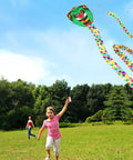 Child flying Long Snake Kite For Adults And Families Large Outdoor Beach Sport Kite With Gold Foil Detailing in park