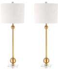 Dope Brass LED Table Lamps Set of 2 With Crystal Bases Mid Century Modern Sputnik Design For Living Room Or Bedroom White Linen Shade