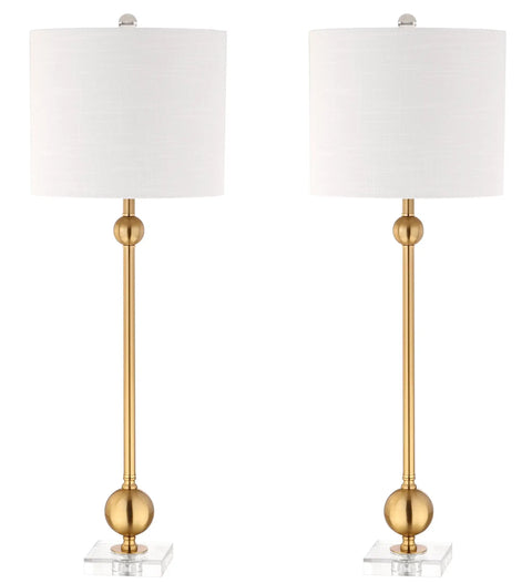 Dope Brass LED Table Lamps Set of 2 With Crystal Bases Mid Century Modern Sputnik Design For Living Room Or Bedroom White Linen Shade
