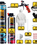 36 Cans Spray Foam Insulation Kit For Walls And Attic With Gun, Cleaner, Safety Gear, 720 Board Feet Coverage, Kit Components