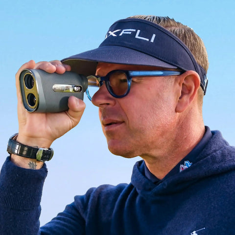 Man using Captain Air Golf Rangefinder With Slope And GPS Distances, 1000 Yard Laser Range Finder, 6x Magnification, HD Display