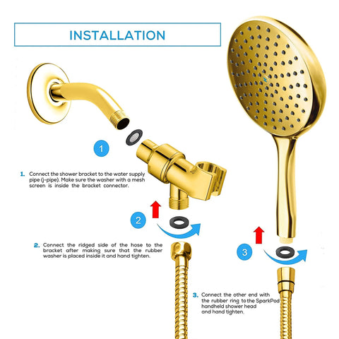 Installation steps for High-Pressure 3-Function Handheld Shower Head With 5 Ft Hose And Bracket Chrome Plated ABS