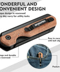 WORKPRO 2-in-1 folding utility knife with rosewood handle and belt clip; pocket-size with extra SK5 blades