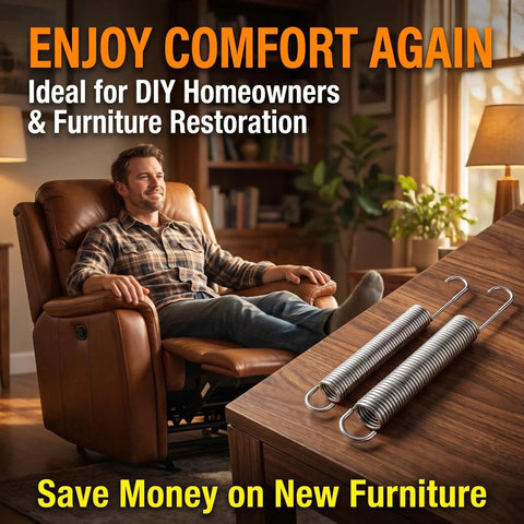 Built Tough Two Pack Heavy Gauge Steel Tension Springs Designed For Exact Seven Inch Hook To Hook Recliner Mechanism on wooden table