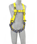 No-Tangle Full Body Safety Harness With Back D-Ring, Tongue Buckle Leg Straps, 2X-Large Navy And Yellow, displayed on mannequin