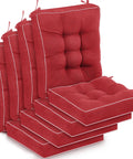 4 Pack Outdoor Patio Chair Cushions High Back Waterproof Weatherproof With Ties For Rocking Chairs And Indoor Use Red Set