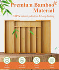 Expandable Bamboo Silverware Organizer For Drawers, Ultra Roomy 6 To 8 Slot Utensil Tray with Natural Finish on Wooden Surface