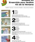 Instructions for Indoor Window Shrink Film Insulation Kit For Ten Windows, 62-Inch By 420-Inch film installation process.