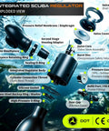 Exploded view of 0.5L Mini Scuba Tank Portable Backup Air for Snorkeling and Training, highlighting regulator components.