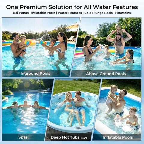 Families enjoying Cordless Pool Vacuum For Above Ground And Inground Pools 1427 GPH Powerful Suction Telescopic Pole Up To 90.7 Inches One Hour Runtime Extra Large Filter Great For Leaves Sand And Debris Super Easy To Use in various pool types, including inflatable, hot tubs, and inground pools