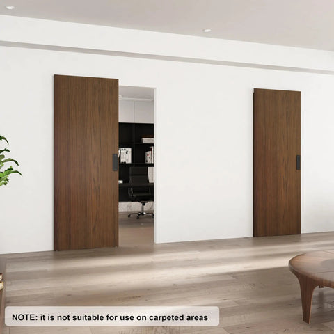 42 By 84 Inch Concealed Sliding Barn Door With Soft Close Mechanism And Heavy Duty Track System shown in modern space setting.