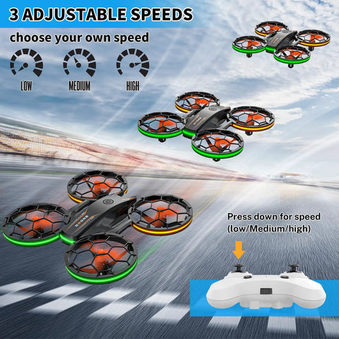 RC Drone With Auto Hover And Headless Mode For Easy Night Flights LED Lights Full Prop Guard 3D Flips flying with remote control
