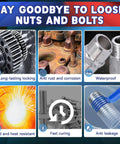 Image showcasing blue and red high-strength thread locker benefits: long-lasting locking, anti-rust, waterproof, and fast curing.
