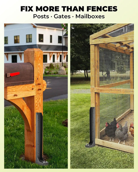 Heavy Duty Fence Post Repair Kit With Steel Post Anchor For Leaning Or Broken Posts No Dig No Hammer Install DIY Friendly