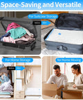 Amazon electric vacuum pump for storage bags, 55W, black; portable travel pump shown with suitcase.