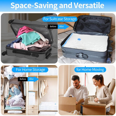 Amazon electric vacuum pump for storage bags, 55W, black; portable travel pump shown with suitcase.