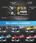 Image of six Pocket 1 To 64 Scale RC Trucks with LED lights, featuring 2.4GHz remote control instructions and color options.