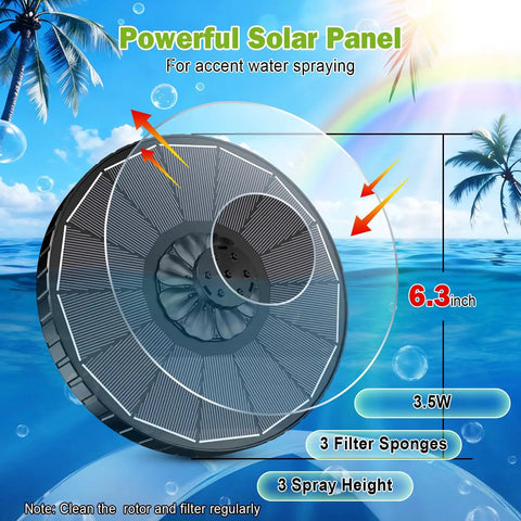 Solar Fountain Pump For Bird Bath And Garden Pond With 7 Nozzles And 3 Adjustable Spray Heights High Medium Low 3.5W Glass Solar Panel