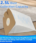 2.5L dust capacity bag for 20 Pack Replacement Filtration MM Paper Vacuum Cleaner Bags Compatible With MM Style Vacuums