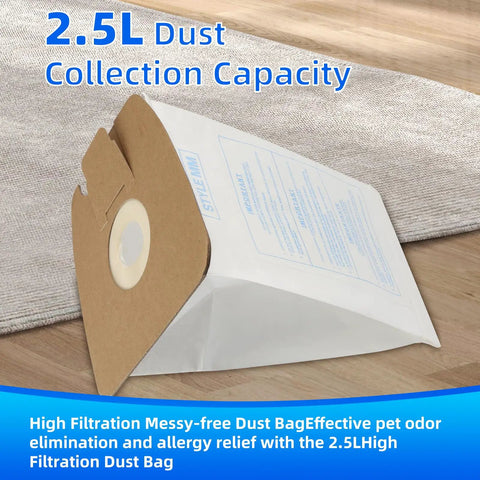 2.5L dust capacity bag for 20 Pack Replacement Filtration MM Paper Vacuum Cleaner Bags Compatible With MM Style Vacuums