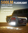 A7 Jump Starter With Air Compressor And All In One Power Pack 500LM flashlight beside SUV on sand