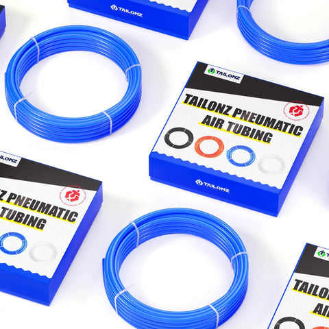 Blue Polyurethane Air Hose Kit 4mm Outer Diameter 2.5mm Inner Diameter 32 Meter 100 Foot Length High Flex PU Tube with packaging.